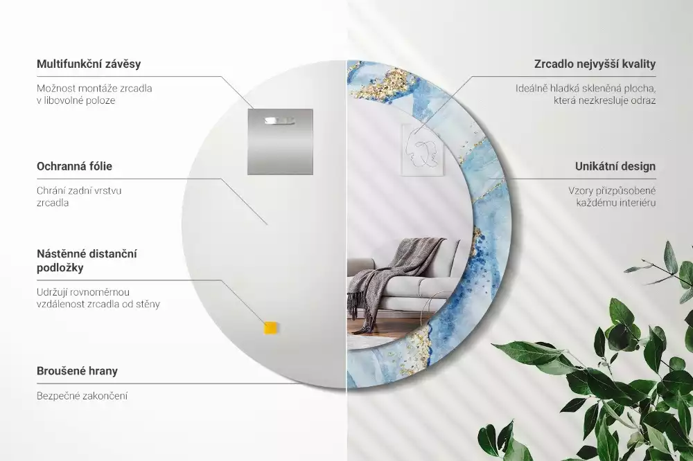 Kerek díszes tükör Kék márvány