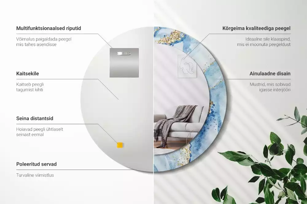 Kerek díszes tükör Kék márvány