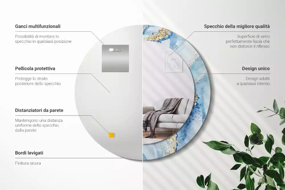 Kerek díszes tükör Kék márvány