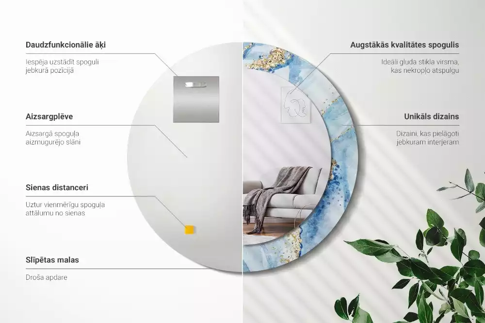 Kerek díszes tükör Kék márvány