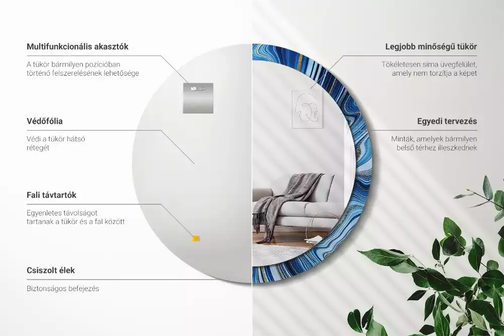 Kerek díszes tükör Márvány folyó