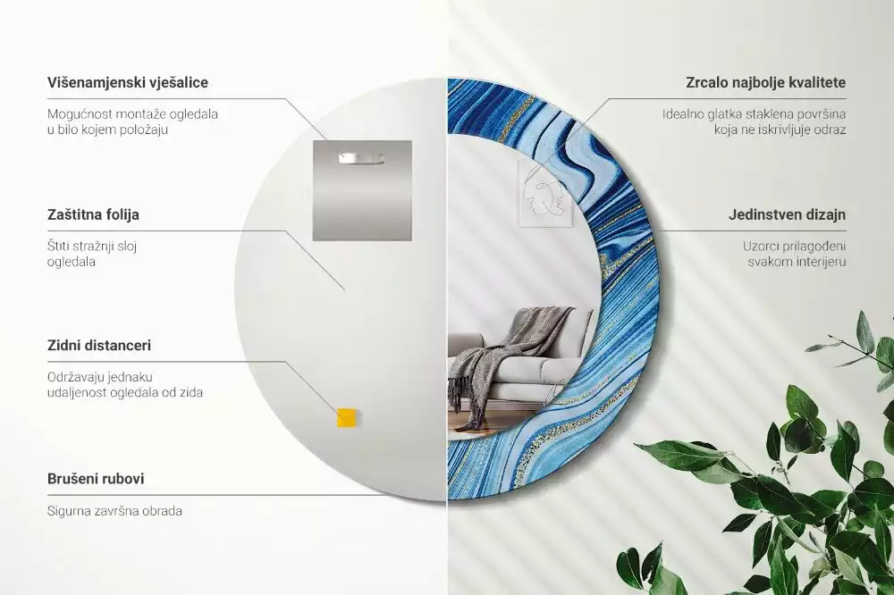 Kerek díszes tükör Márvány folyó