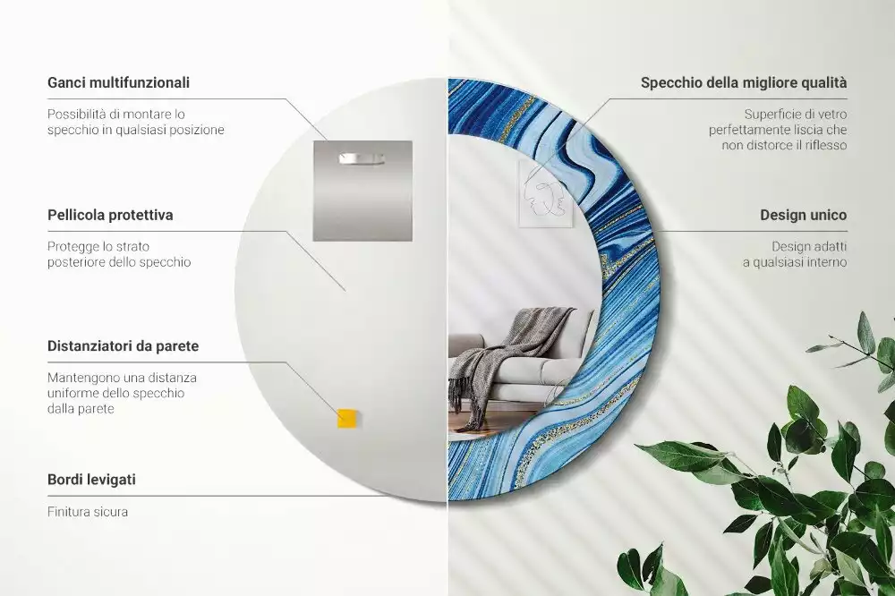 Kerek díszes tükör Márvány folyó