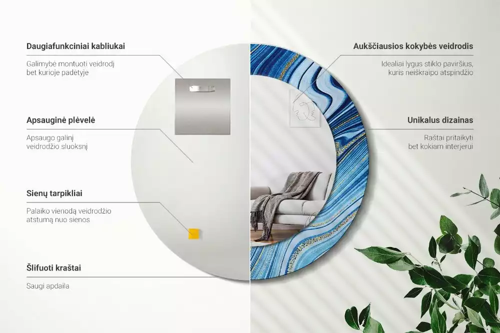 Kerek díszes tükör Márvány folyó