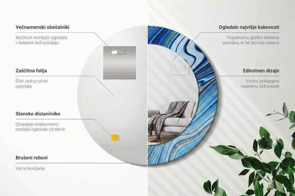 Kerek díszes tükör Márvány folyó