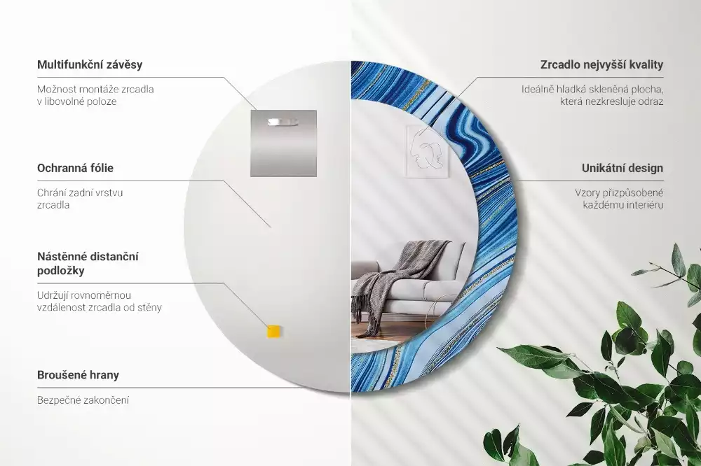 Kerek díszes tükör Márvány folyó