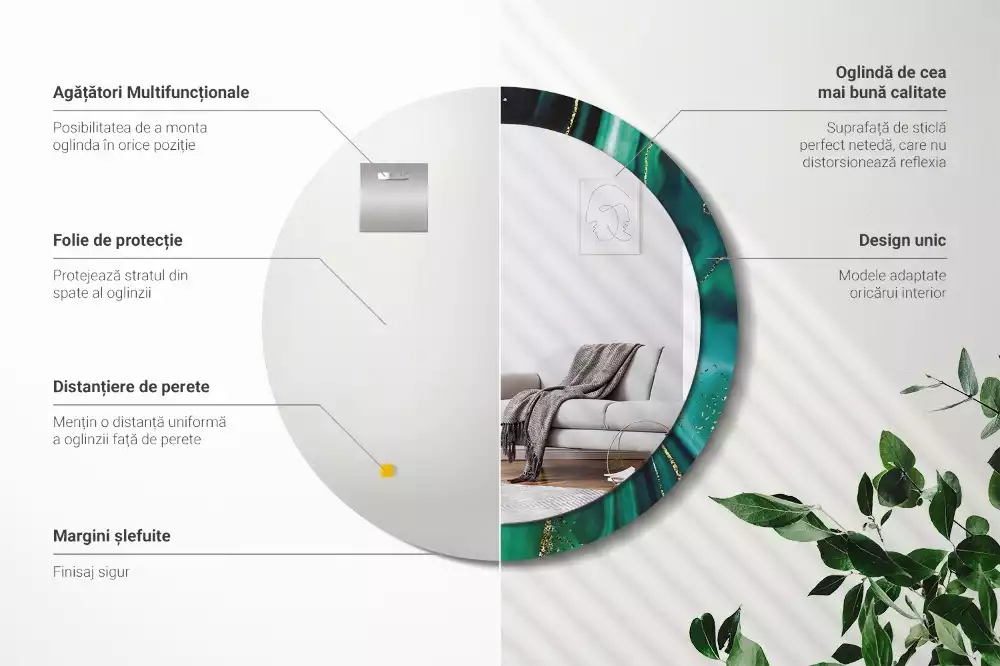 Kerek díszes tükör Smaragd márvány