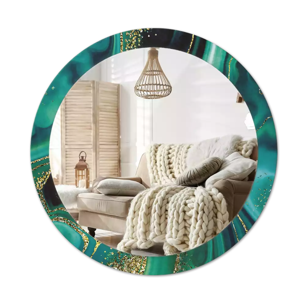 Kerek díszes tükör Smaragd márvány