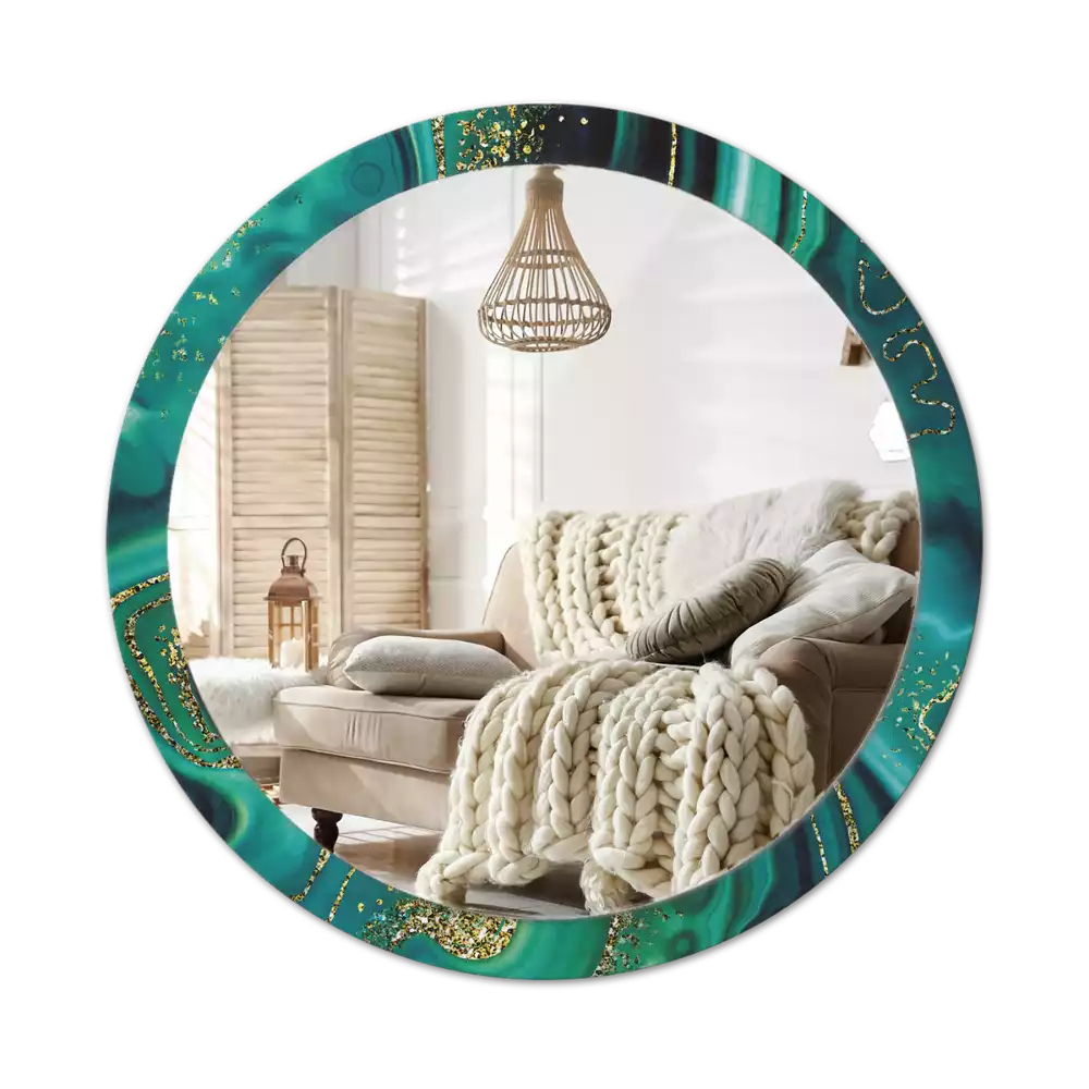 Kerek díszes tükör Smaragd márvány