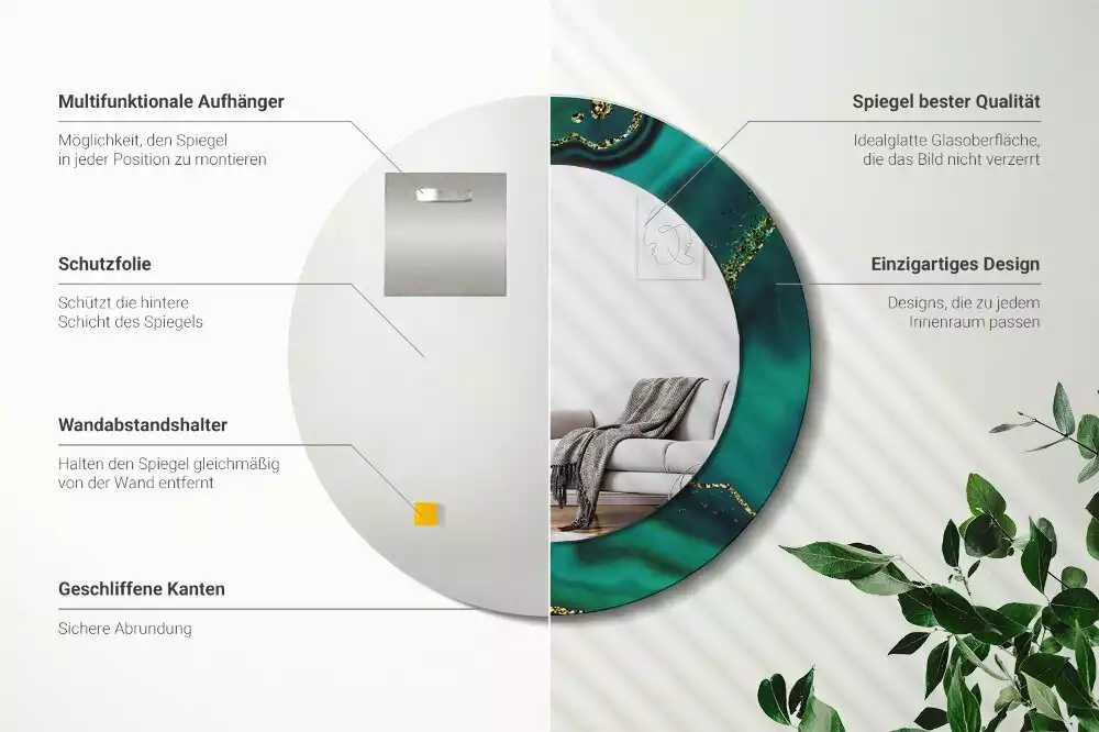 Kerek díszes tükör Smaragd márvány