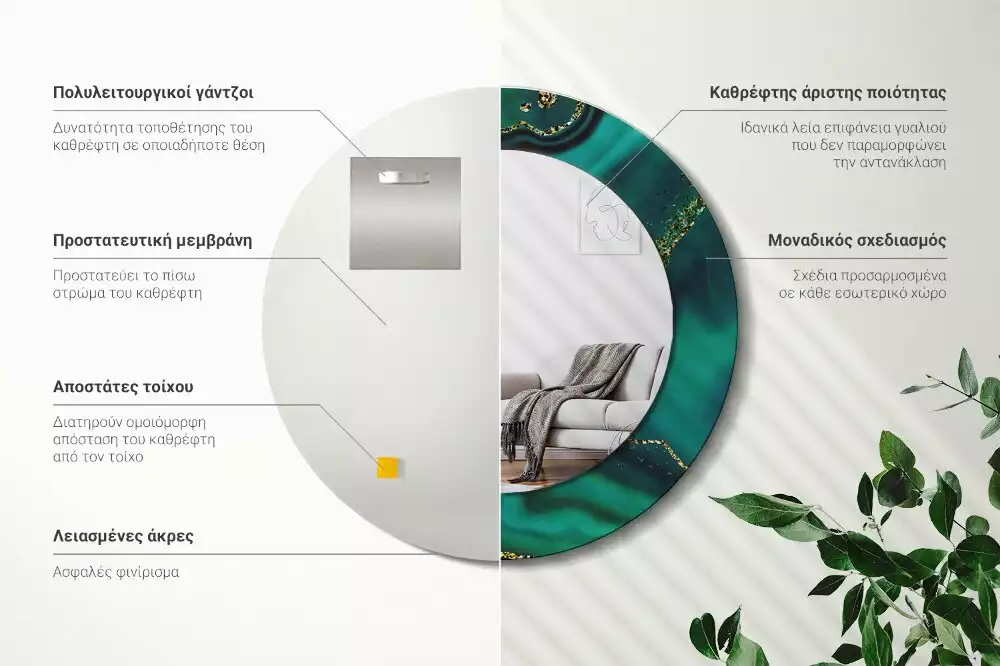 Kerek díszes tükör Smaragd márvány