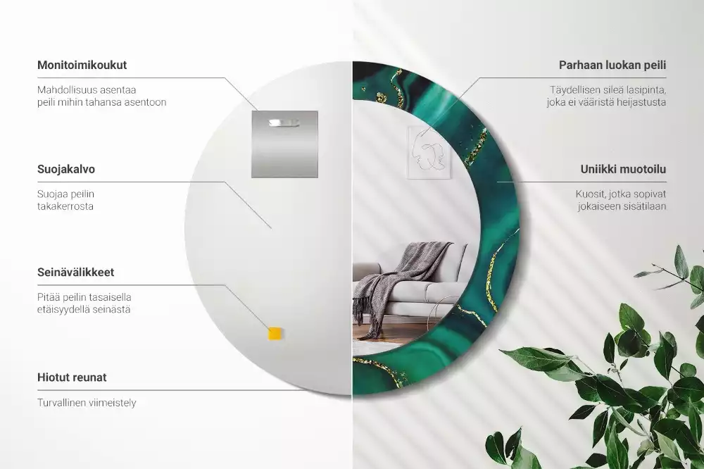 Kerek díszes tükör Smaragd márvány