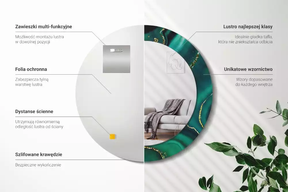 Kerek díszes tükör Smaragd márvány