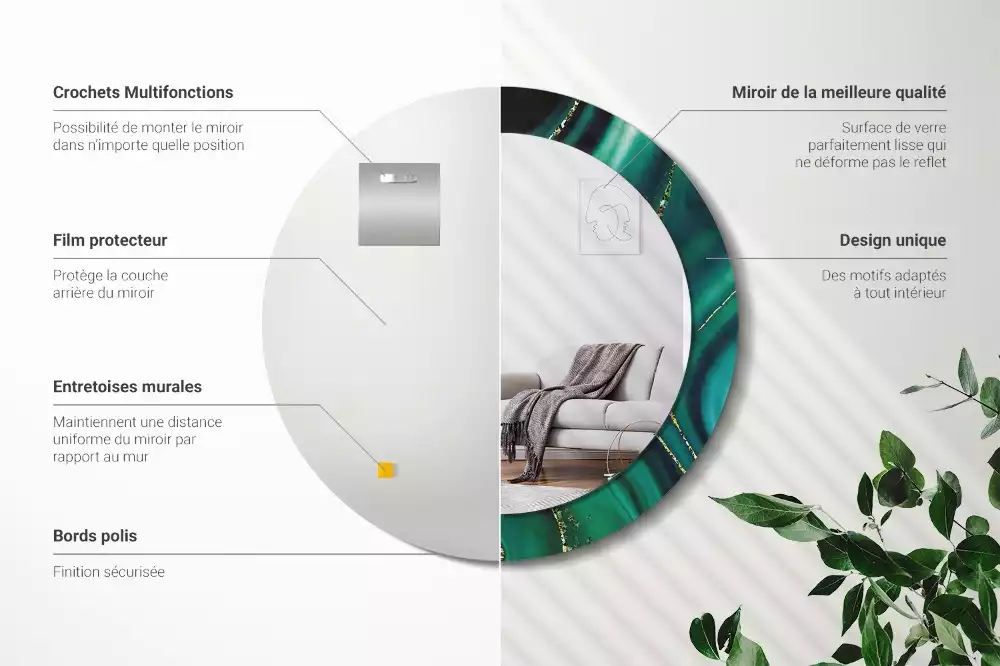 Kerek díszes tükör Smaragd márvány