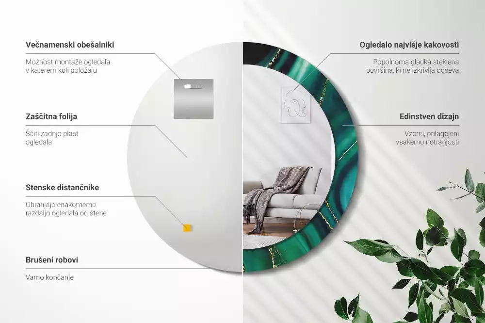 Kerek díszes tükör Smaragd márvány