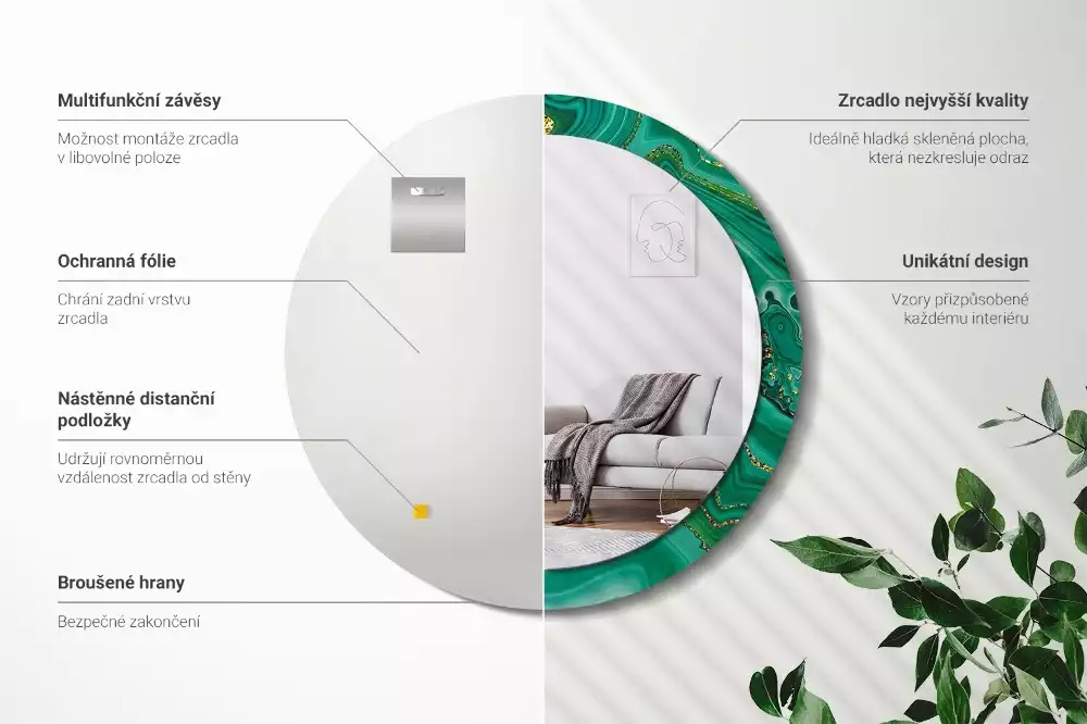 Kerek díszes tükör Achát márvány