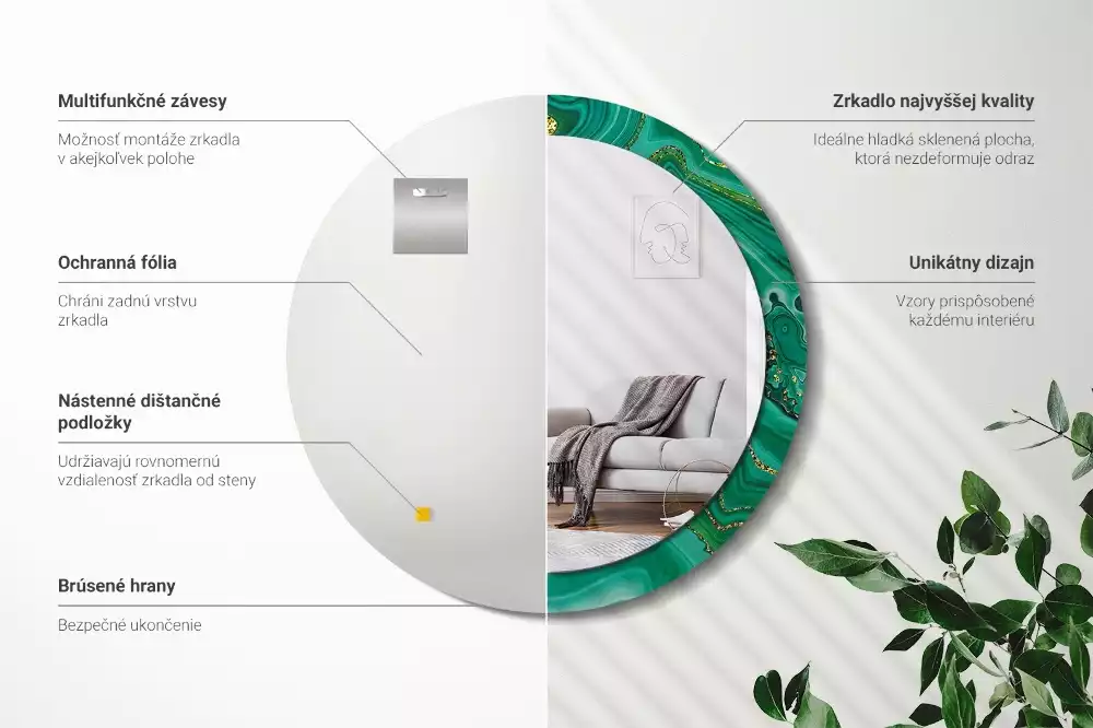 Kerek díszes tükör Achát márvány