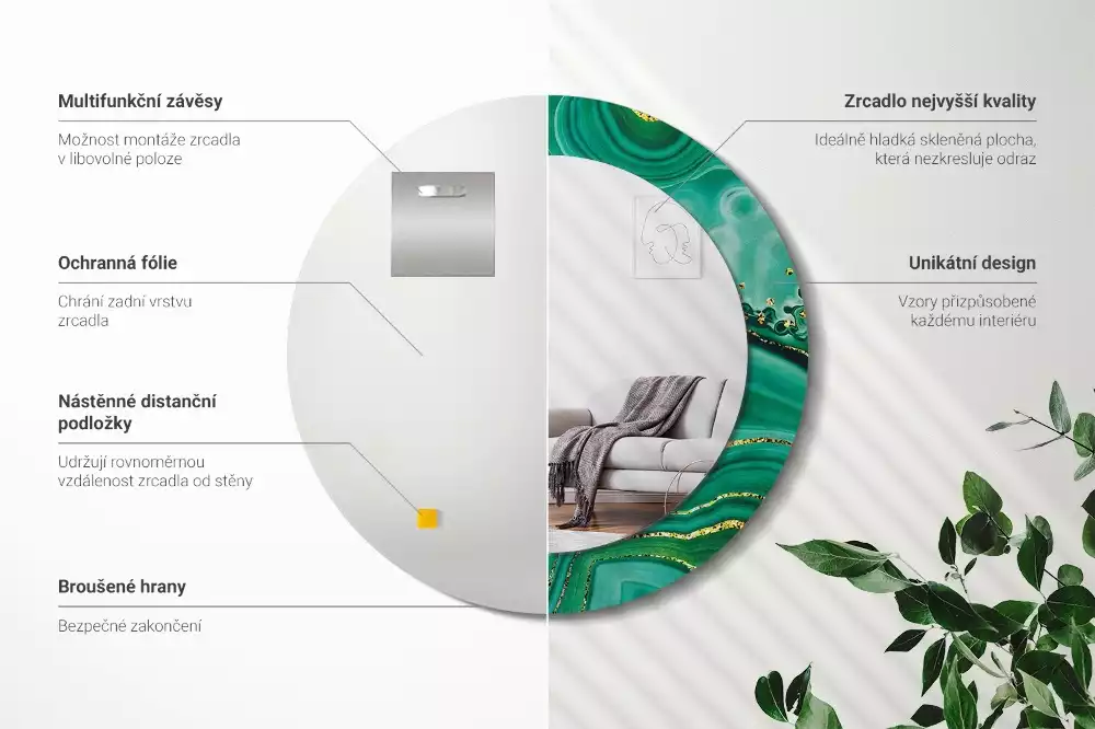 Kerek díszes tükör Achát márvány