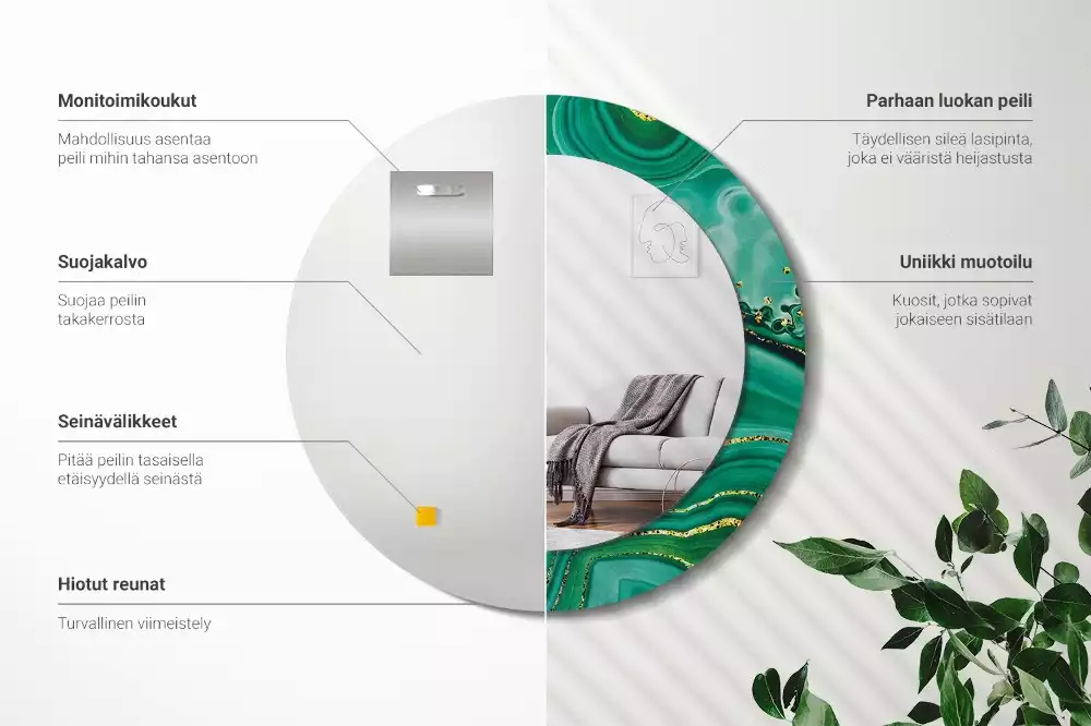 Kerek díszes tükör Achát márvány