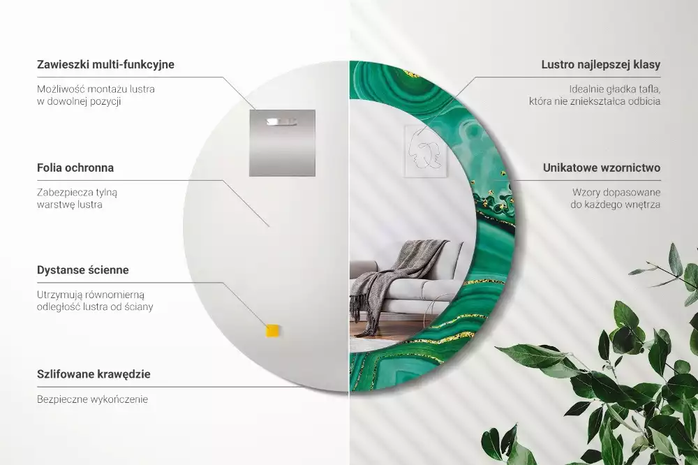 Kerek díszes tükör Achát márvány