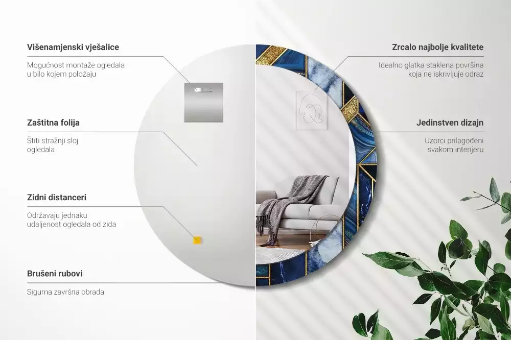 Kerek díszes tükör Modern márvány