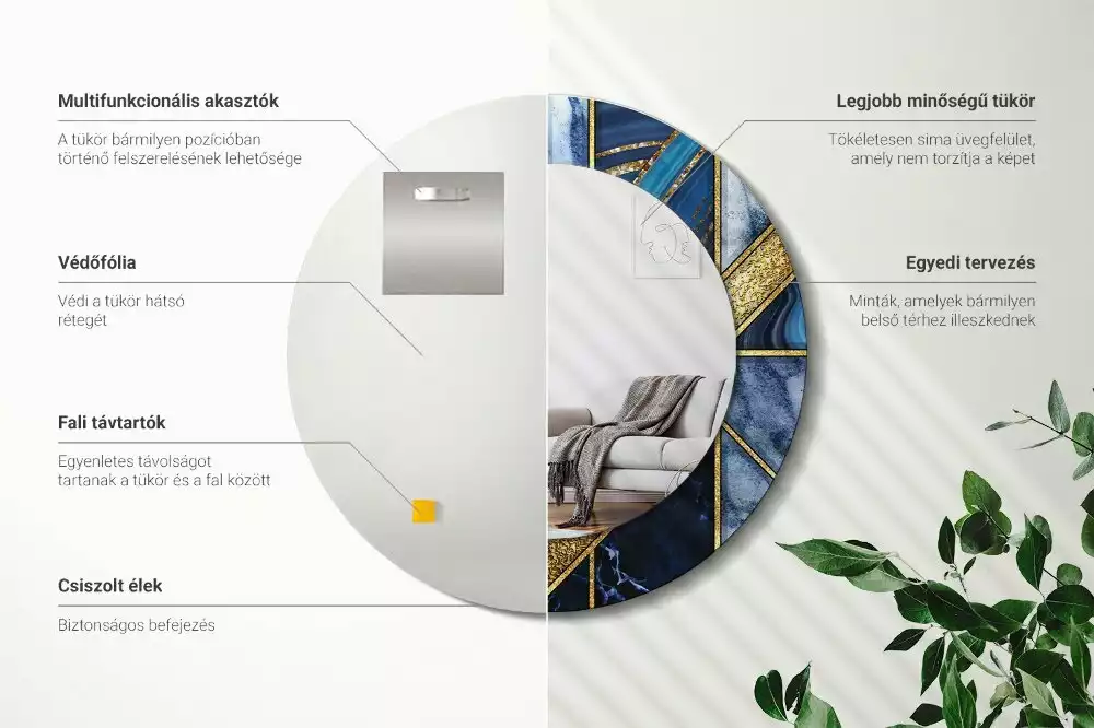 Kerek díszes tükör Modern márvány