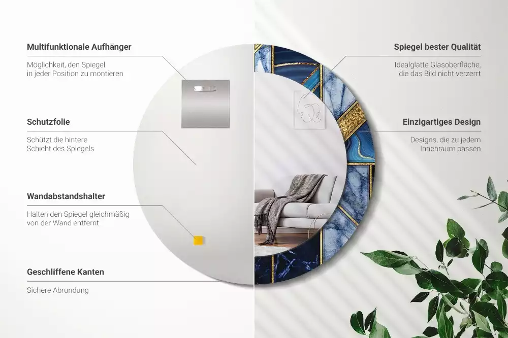 Kerek díszes tükör Modern márvány