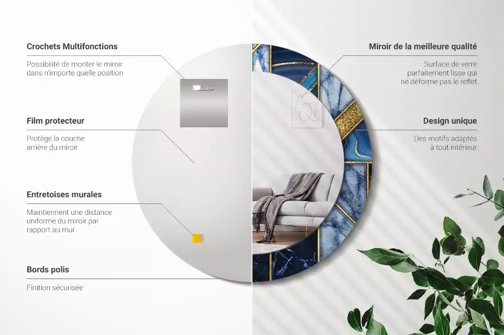 Kerek díszes tükör Modern márvány