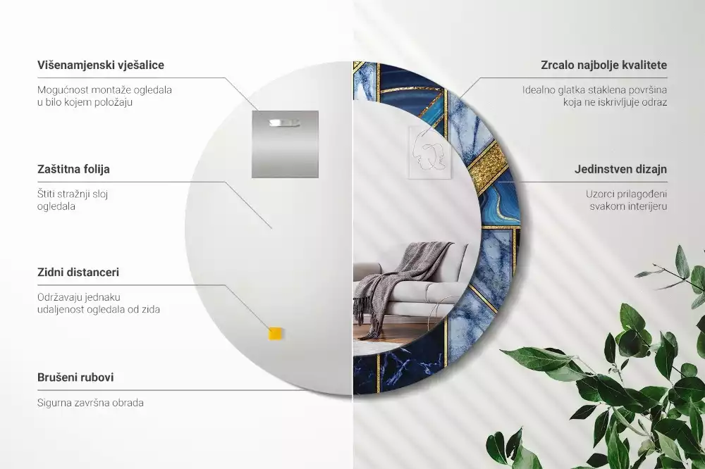 Kerek díszes tükör Modern márvány