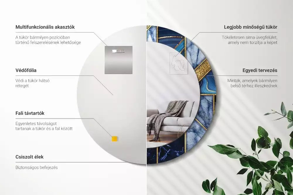 Kerek díszes tükör Modern márvány