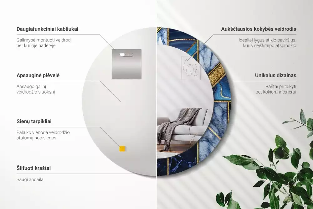 Kerek díszes tükör Modern márvány