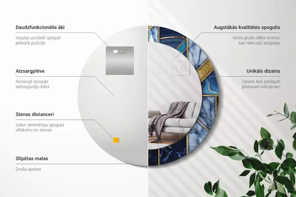 Kerek díszes tükör Modern márvány