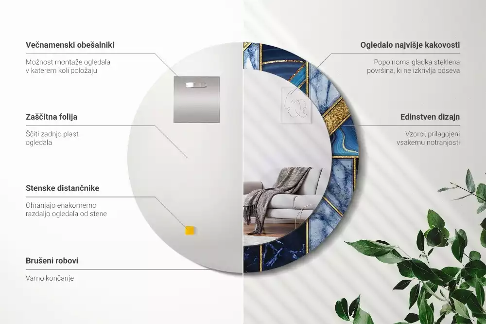 Kerek díszes tükör Modern márvány