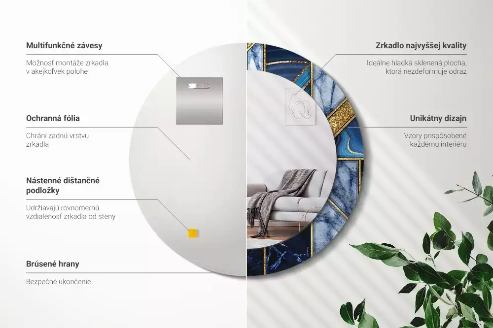 Kerek díszes tükör Modern márvány