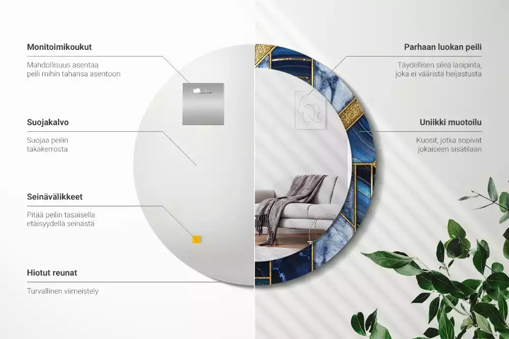 Kerek díszes tükör Modern márvány