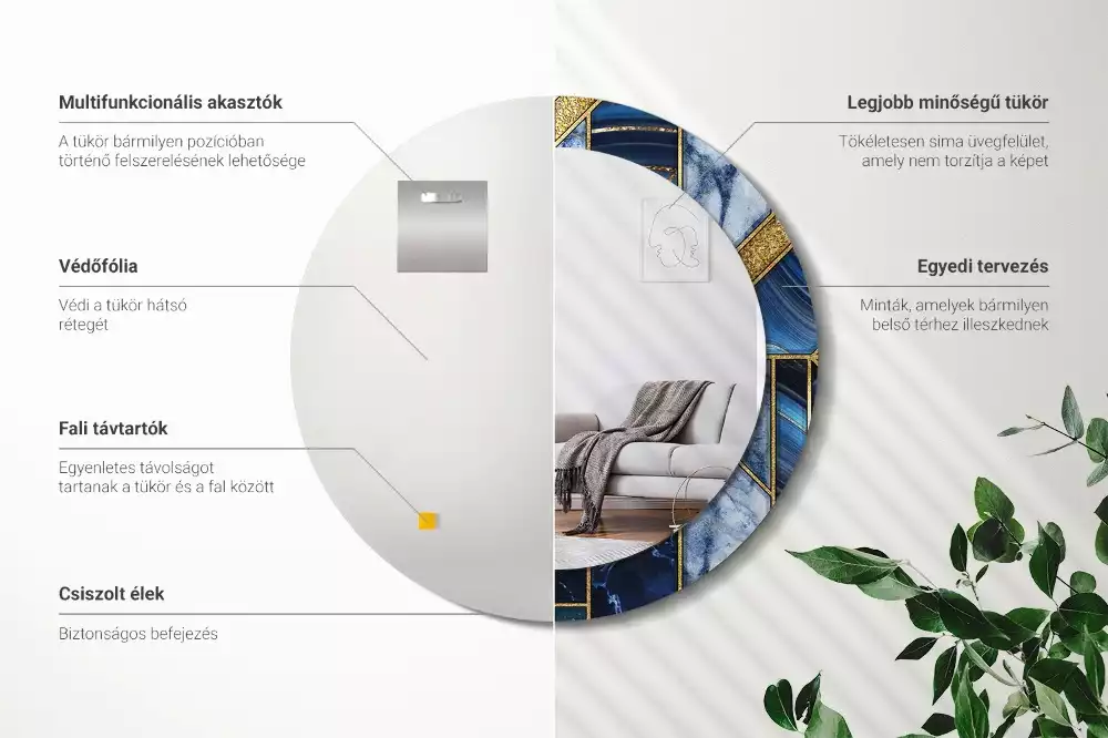 Kerek díszes tükör Modern márvány