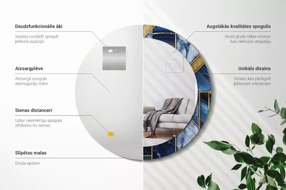 Kerek díszes tükör Modern márvány