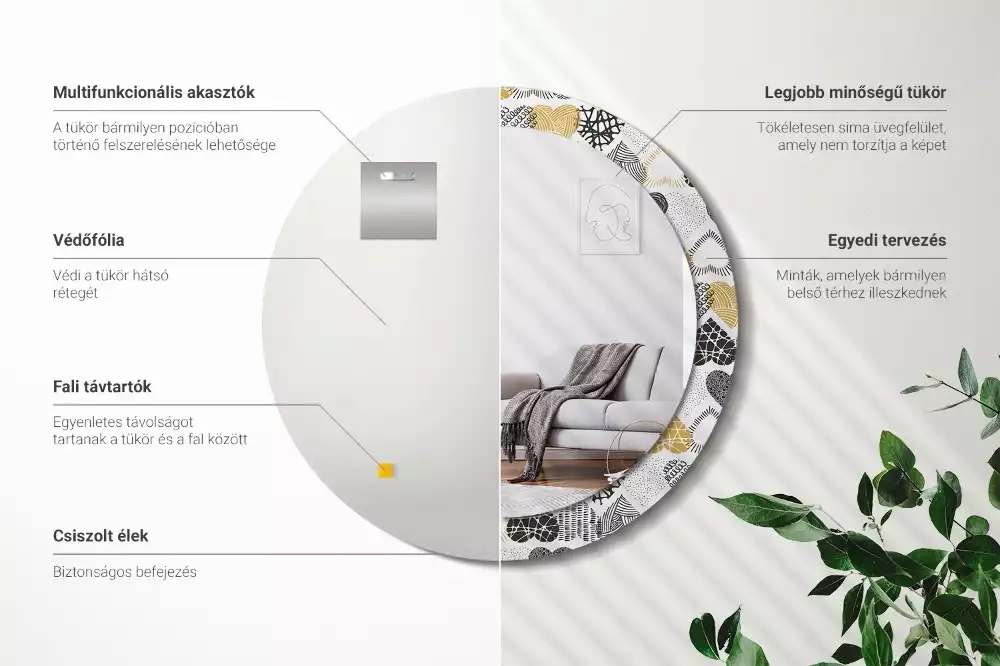 Kerek díszes tükör Hearts Doodle stílus