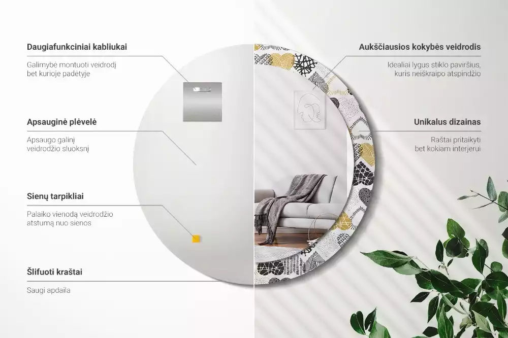 Kerek díszes tükör Hearts Doodle stílus