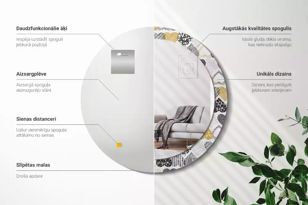 Kerek díszes tükör Hearts Doodle stílus