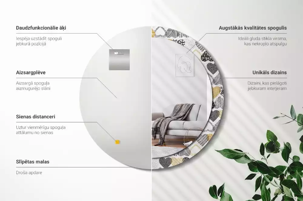 Kerek díszes tükör Hearts Doodle stílus