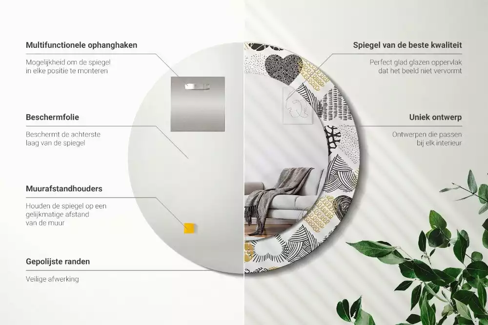 Kerek díszes tükör Hearts Doodle stílus