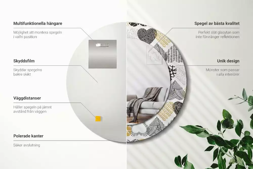 Kerek díszes tükör Hearts Doodle stílus