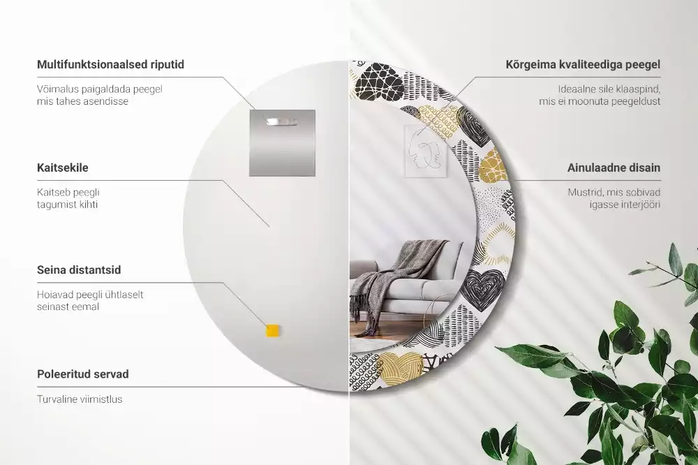 Kerek díszes tükör Hearts Doodle stílus