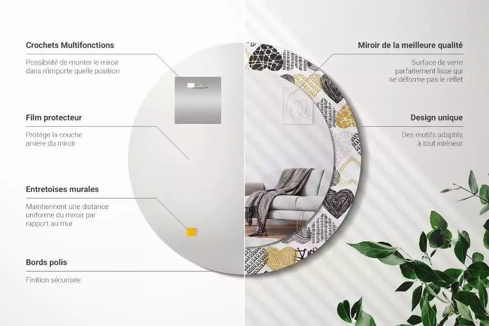 Kerek díszes tükör Hearts Doodle stílus