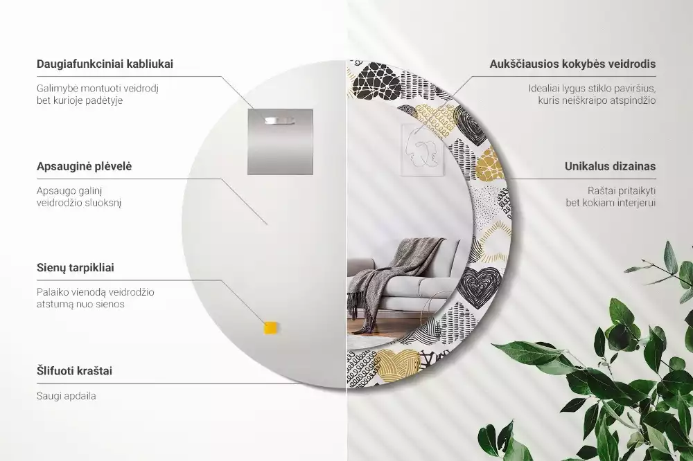 Kerek díszes tükör Hearts Doodle stílus