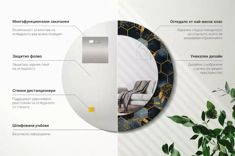 Kerek tükör fali dísz Márvány hatszög