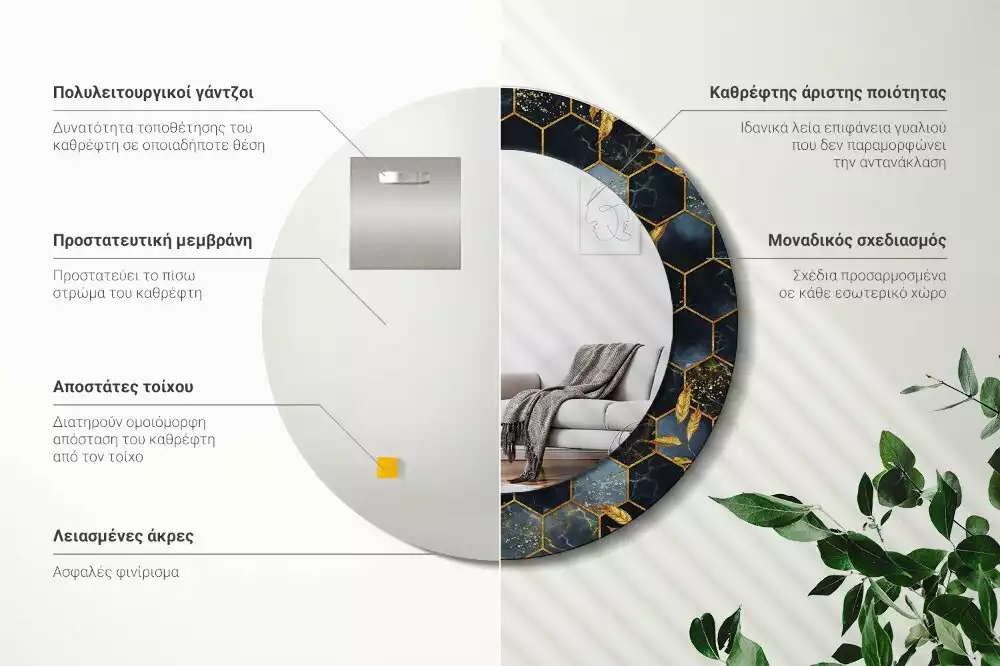 Kerek tükör fali dísz Márvány hatszög