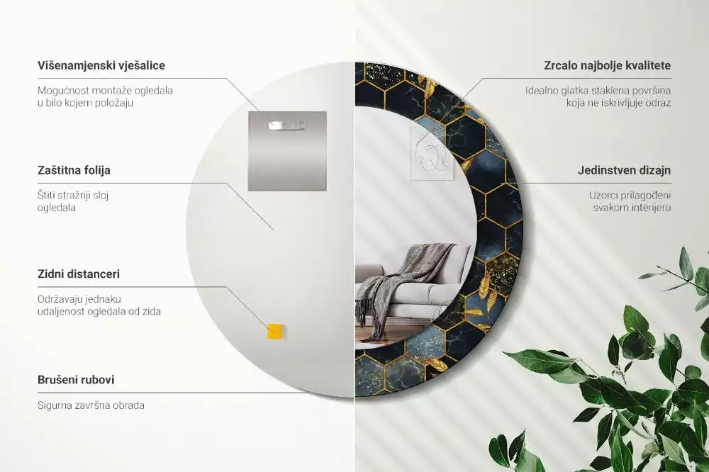 Kerek tükör fali dísz Márvány hatszög