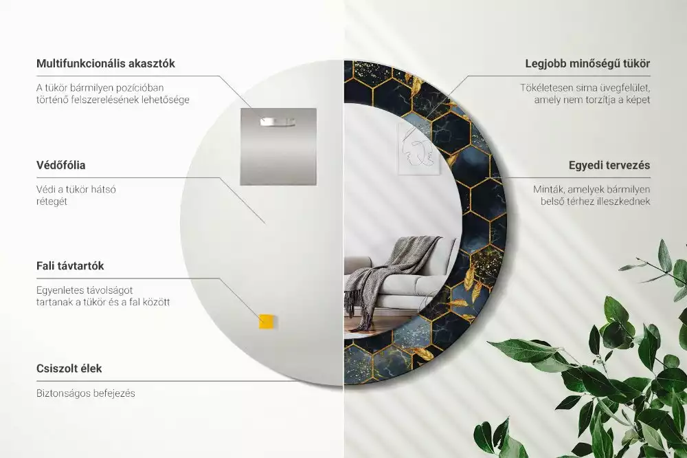 Kerek tükör fali dísz Márvány hatszög